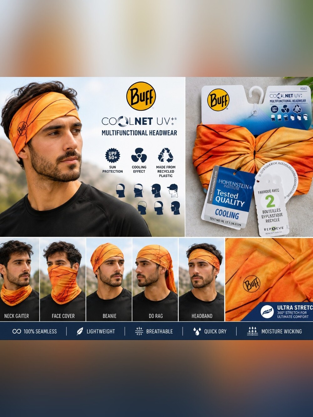 Buff Orange Multifunctional Headwear - CoolNet UV+